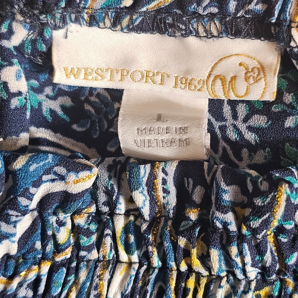 Westport Women's Off Shoulder Boho Peasant Top BLue Paisley Tie Sleeve Size L - Picture 6 of 10